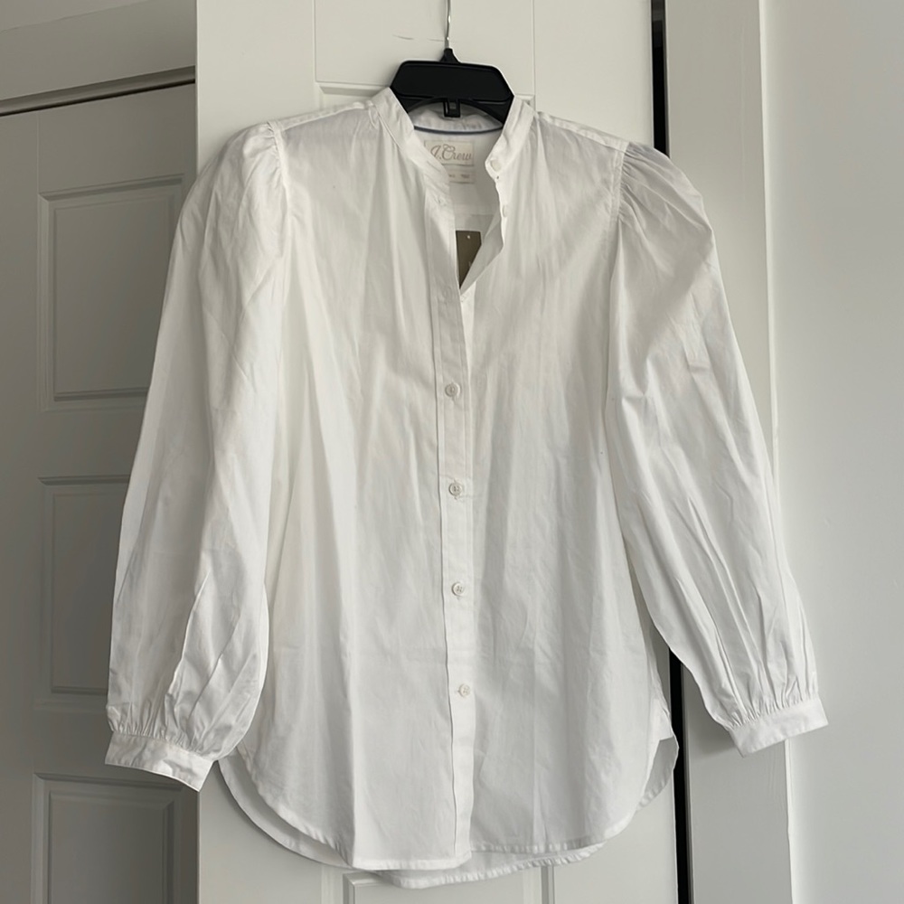 NEW J.Crew classic white button down puff long sleeve shirt size 0.